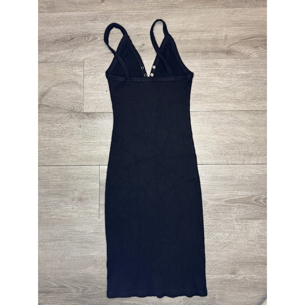 Mind Code Black Ribbed Mini Dress Small Snap Front Bodycon - Picture 3 of 5